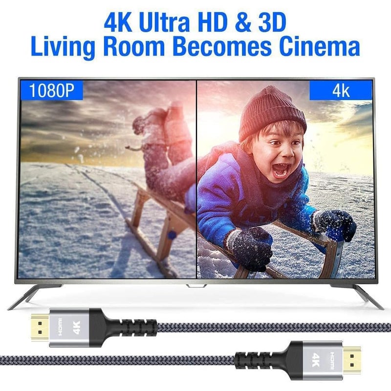 Highwings High-Speed 25 FT HDMI Cable, 18Gbps 2.0 Braided HDMI Cord, 4K HDR, HDR10, HDCP 2.2, ARC, Compatible with Roku TV/HDTV/PS5/Blu-ray - Image 4